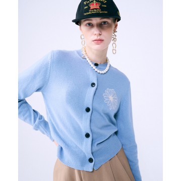 韓國MARDI MERCREDI - CASHMERE BLENDED CARDIGAN ROUND NECK (SKY IVORY)