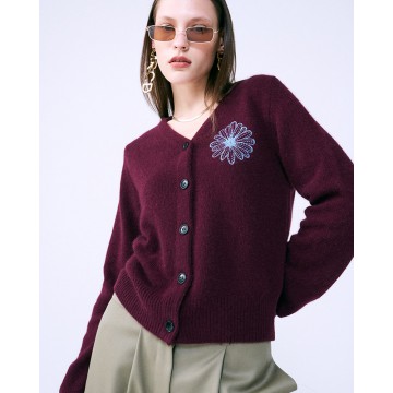 韓國MARDI MERCREDI - RACCOON BLENDED CARDIGAN V NECK (BURGUNDY SKY)