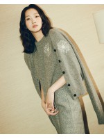 韓國MARDI MERCREDI - RACCOON BLENDED CARDIGAN V NECK (GREY IVORY)