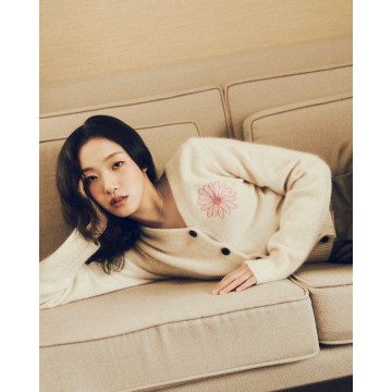 韓國MARDI MERCREDI - RACCOON BLENDED CARDIGAN V NECK (IVORY PINK)