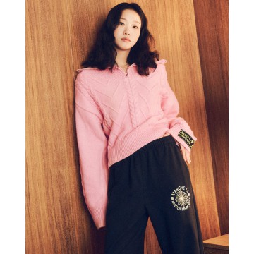 韓國MARDI MERCREDI - CASHMERE BLENDED CABLE HALF ZIP UP (PEONY)