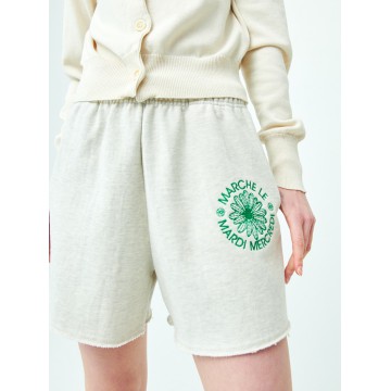 韓國MARDI MERCREDI - SWEAT SHORTS MARCHE EMBLEM NEEDLEWORK (OATMEAL GREEN)