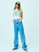 【韓國獨家限時優惠】韓國MARDI MERCREDI - CROPPED TSHIRT FLOWERMARDI_LIGHTBEIGE GREEN