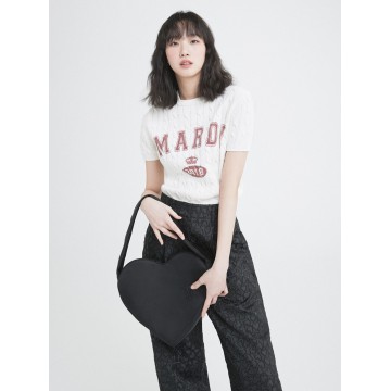 韓國MARDI MERCREDI - CABLE KNIT HALF SLEEVE VINTAGE PRINT (IVORY BURGUNDY)