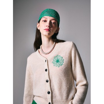韓國MARDI MERCREDI - MOHAIR CARDIGAN V NECK (IVORY GREEN)