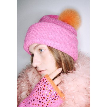 韓國MARDI MERCREDI - BEANIE FOX POMPOM (PINK)