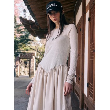 韓國MARDI MERCREDI - MAXI LAYERED DRESS STRAPLESS MRCD (OATMEAL BLACK)