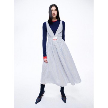 韓國MARDI MERCREDI - MAXI DRESS V NECK STRIPE (GREY)