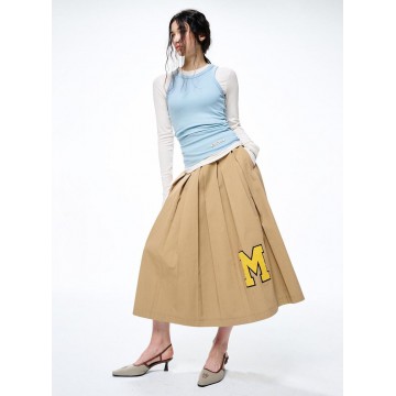 韓國MARDI MERCREDI - PLEATS MIDI SKIRT BOUCLE M (BEIGE)