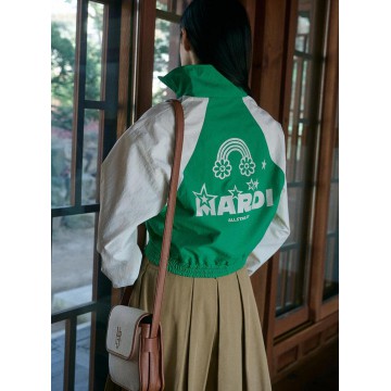 韓國MARDI MERCREDI - WINDBREAKER ZIP UP RAINBOW (GREEN IVORY)