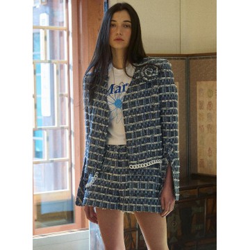 韓國MARDI MERCREDI - TWEED JACKET PRINTEMPS (BLUE)