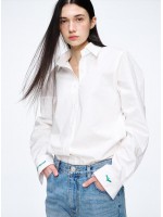 韓國MARDI MERCREDI - POPLIN SHIRT CUFF NEEDLEWORK (WHITE GREEN)