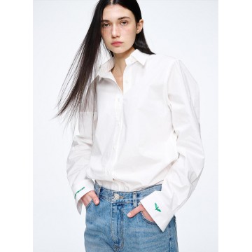韓國MARDI MERCREDI - POPLIN SHIRT CUFF NEEDLEWORK (WHITE GREEN)