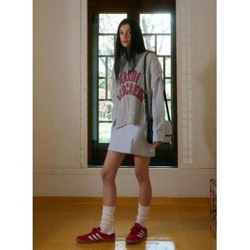 韓國MARDI MERCREDI - COTTON CABLE VEST LOGO (HEATHER)