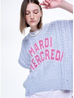 韓國MARDI MERCREDI - COTTON CABLE VEST LOGO (SKY)
