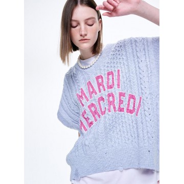 韓國MARDI MERCREDI - COTTON CABLE VEST LOGO (SKY)