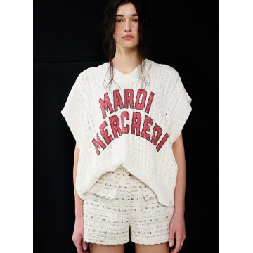 韓國MARDI MERCREDI - COTTON CABLE VEST LOGO (IVORY)