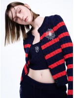韓國MARDI MERCREDI - COTTON CARDIGAN ROUND NECK STRIPE (NAVY WHITE)