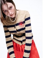 韓國MARDI MERCREDI - COTTON CARDIGAN ROUND NECK STRIPE (BEIGE RED)