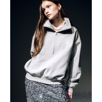 韓國MARDI MERCREDI - HALF ZIP UP FLOWER_GREY WHITE