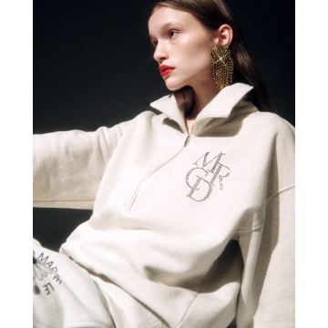 韓國MARDI MERCREDI - HALF ZIP UP LOGO MRCD_OATMEAL BLACK
