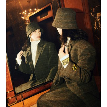 韓國MARDI MERCREDI - WOOL BUCKET HAT MULTI CHECK MRCD (KHAKIBROWN)