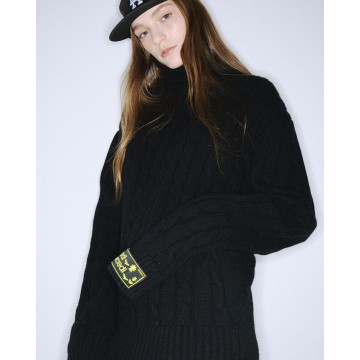 韓國MARDI MERCREDI - CASHMERE BLENDED CABLE OVERSIZED TURTLE NECK (BLACK)