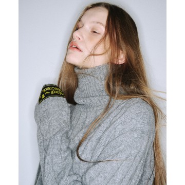 韓國MARDI MERCREDI - CASHMERE BLENDED CABLE OVERSIZED TURTLE NECK (GREY)