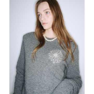 韓國MARDI MERCREDI - RACCOON BLENDED BASIC CREW NECK (GREY IVORY)
