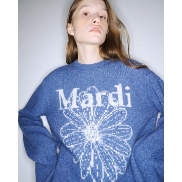 韓國MARDI MERCREDI - CASHMERE BLENDED PULLOVER FLOWERMARDI (BLUE IVORY)