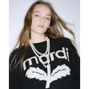韓國MARDI MERCREDI - CASHMERE BLENDED PULLOVER BLOOMMARDI (BLACK IVORY)