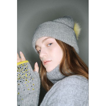 韓國MARDI MERCREDI - BEANIE FOX POMPOM (GREY)