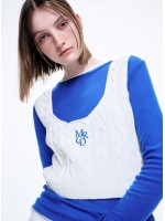 韓國MARDI MERCREDI - CABLE CROPPED TOP MRCD_WHITE BLUE