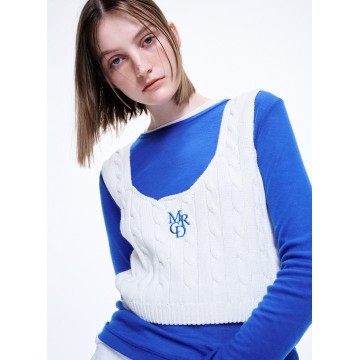 韓國MARDI MERCREDI - CABLE CROPPED TOP MRCD_WHITE BLUE