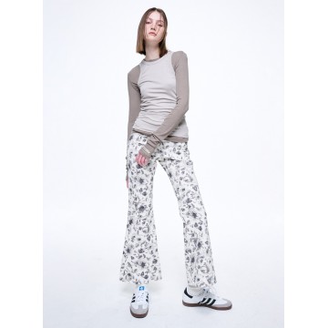 韓國MARDI MERCREDI - FLARE JEANS FLORAL_GREY