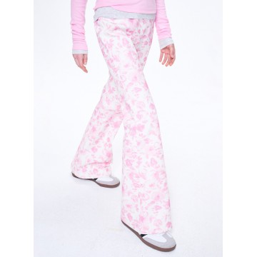 韓國MARDI MERCREDI - FLARE JEANS FLORAL_PINK