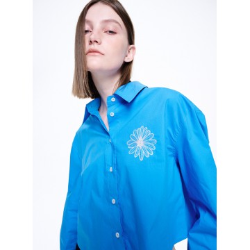 韓國MARDI MERCREDI - CROPPED POPLIN SHIRT_BLUE IVORY