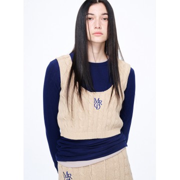 韓國MARDI MERCREDI - CABLE CROPPED TOP MRCD_BEIGE NAVY