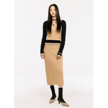 韓國MARDI MERCREDI - CABLE MAXI SKIRT MRCD_BEIGE NAVY
