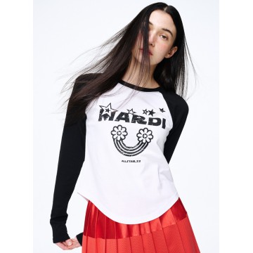 韓國MARDI MERCREDI - TSHIRT RAGLAN RAINBOW_WHITE