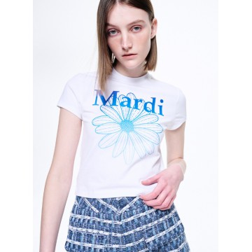韓國MARDI MERCREDI - CROPPED TSHIRT FLOWERMARDI GRADATION_WHITE BLUE