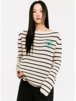 韓國MARDI MERCREDI - COTTON PULLOVER LONG SLEEVE STRIPE_IVORY GREEN