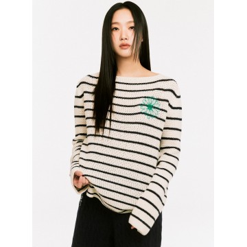 韓國MARDI MERCREDI - COTTON PULLOVER LONG SLEEVE STRIPE_IVORY GREEN