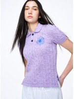 韓國MARDI MERCREDI - MOHAIR CABLE TOP COLLAR SHORT SLEEVE_LILAC BLUE