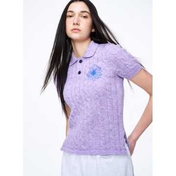 韓國MARDI MERCREDI - MOHAIR CABLE TOP COLLAR SHORT SLEEVE_LILAC BLUE
