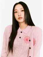 韓國MARDI MERCREDI - MOHAIR CABLE TOP COLLAR SHORT SLEEVE_PINK HOTPINK