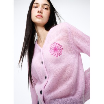 韓國MARDI MERCREDI - MOHAIR CARDIGAN V NECK_PINK HOTPINK