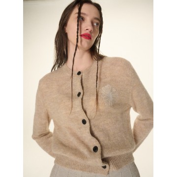韓國MARDI MERCREDI - MOHAIR CARDIGAN ROUND NECK_BEIGE IVORY
