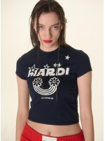韓國MARDI MERCREDI -  CROPPED TSHIRT RAINBOW CRACK_NAVY WHITE