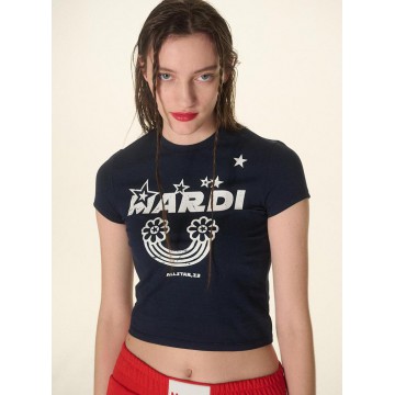 韓國MARDI MERCREDI -  CROPPED TSHIRT RAINBOW CRACK_NAVY WHITE